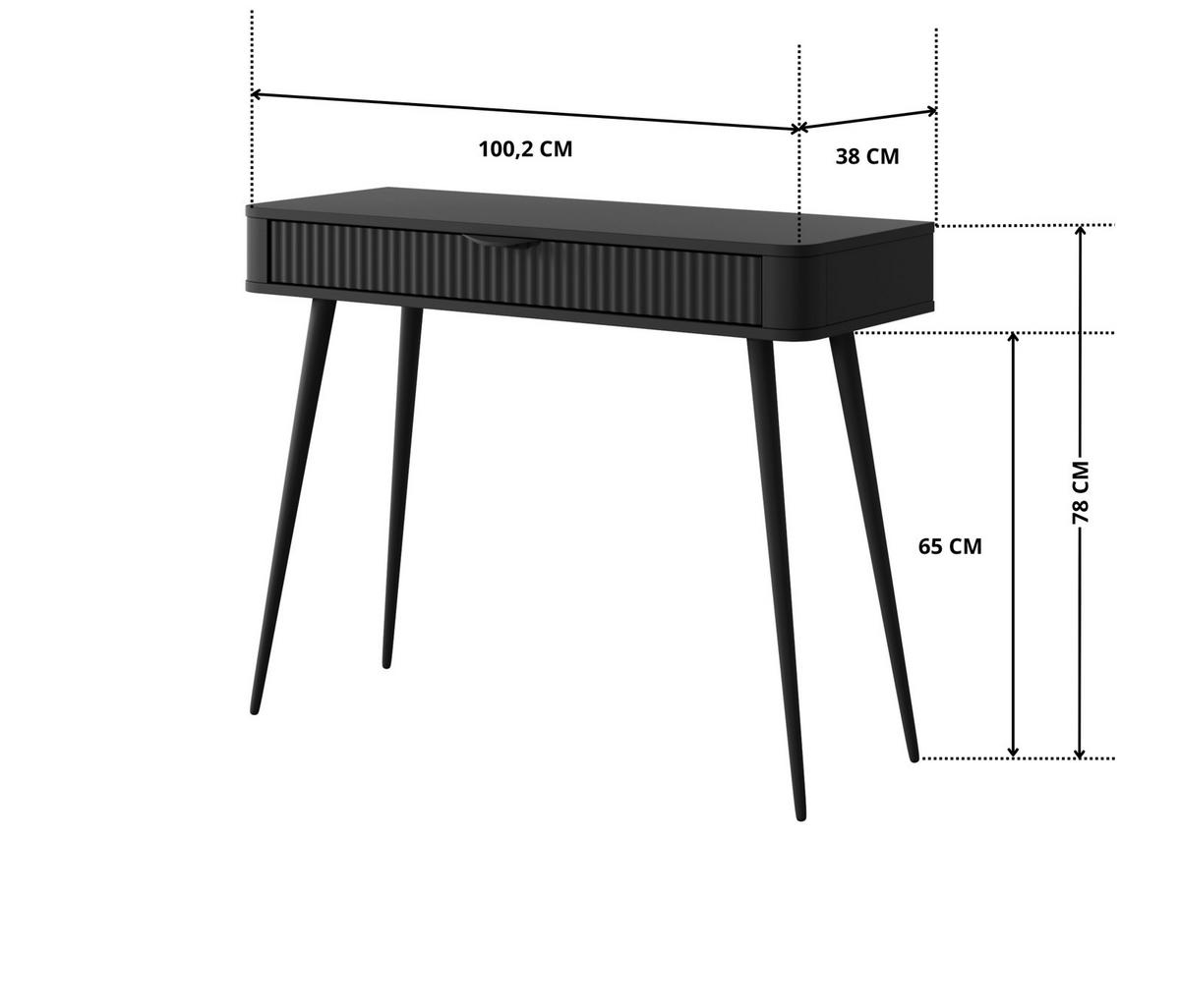 KONSOLENTISCH Flore 100 cm Schwarz - mit geriffelter Schublade - Schwarz, Holz/Holzwerkstoff (38/100/78cm) - Ravio