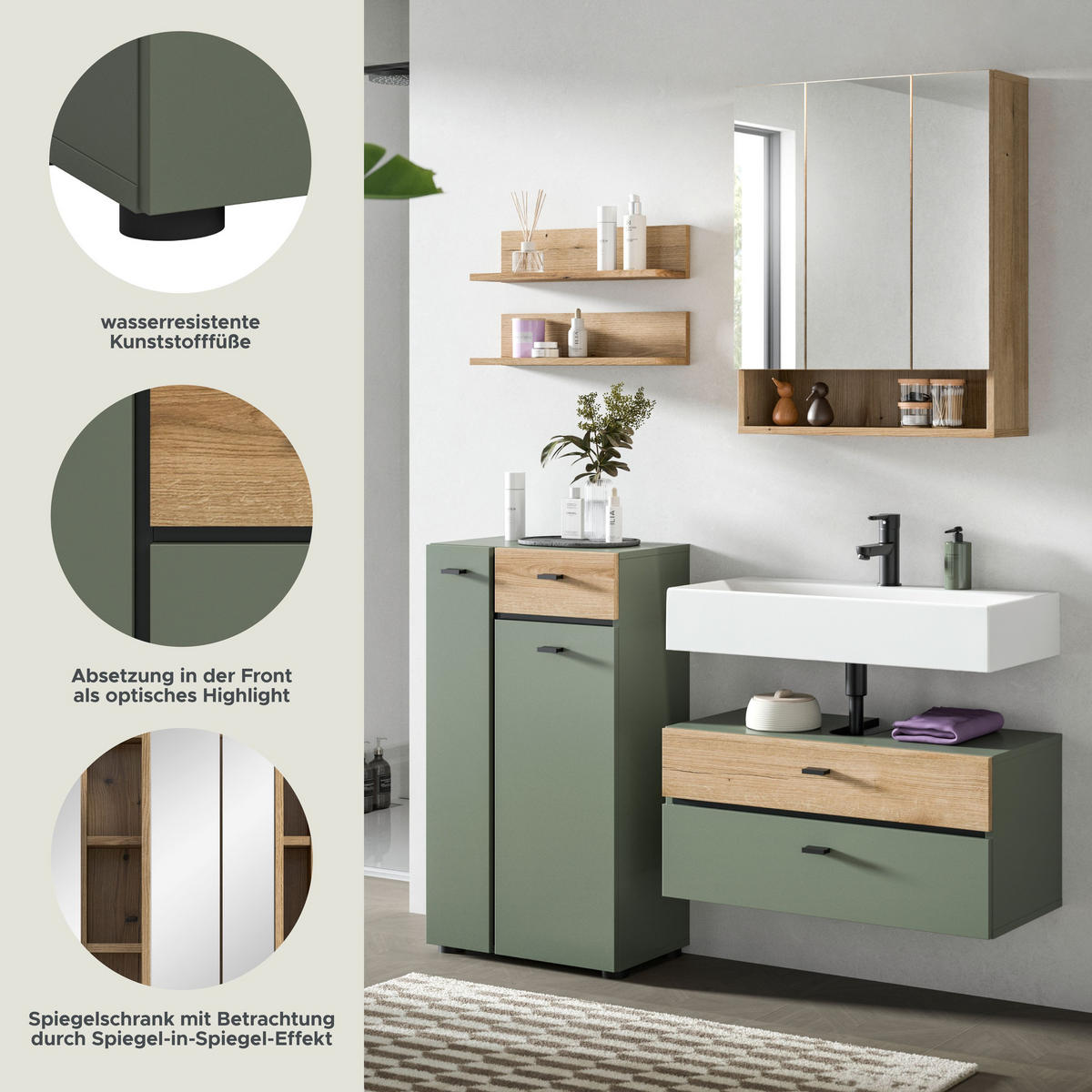 BADEZIMMER Azur 4-tlg. (B/H/T: ca. 141/191/35 cm) in Sage Green/Sage Green - Grün, Holzwerkstoff (141/191/35cm)