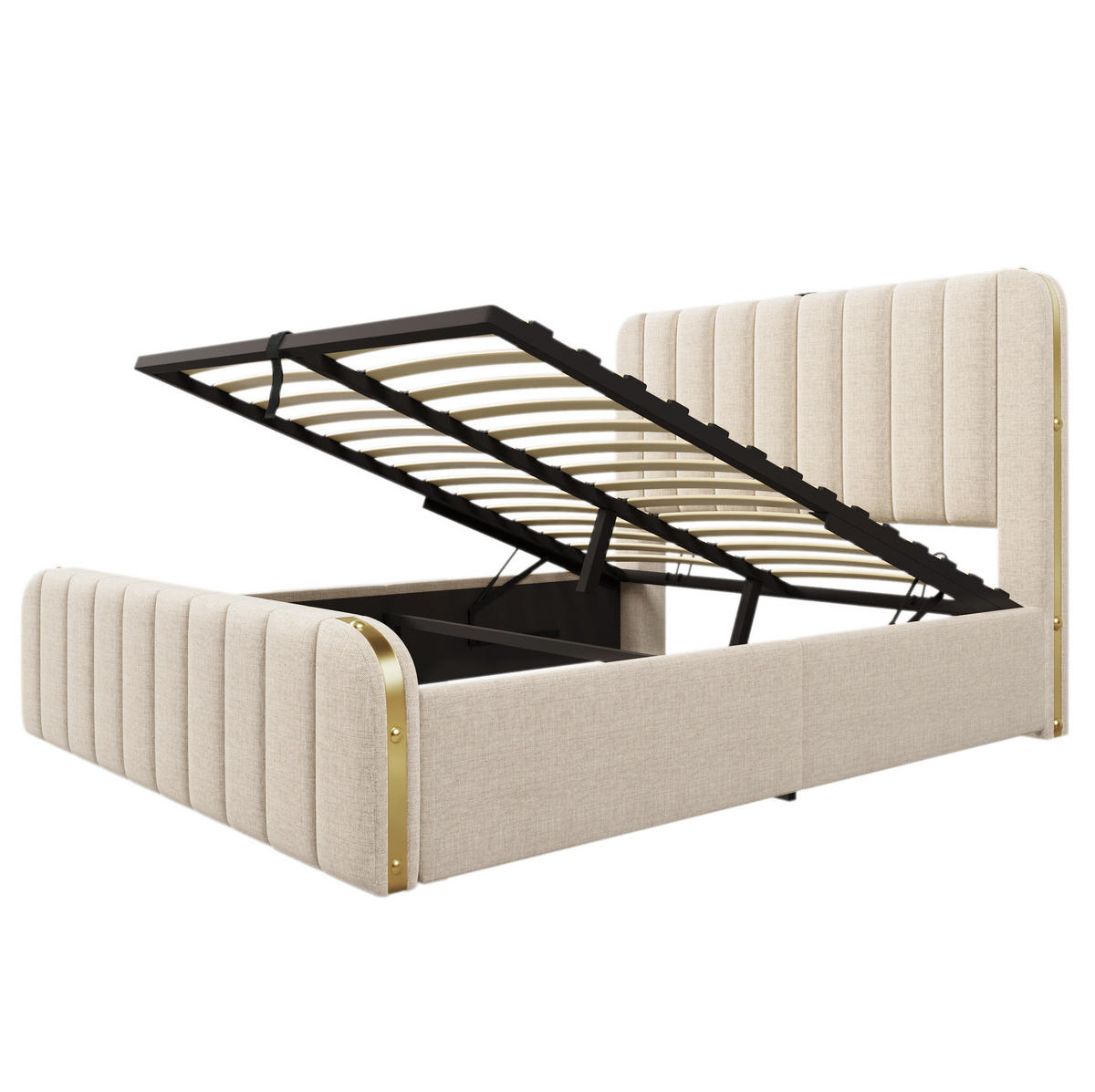 POLSTERBETT mit Bettkasten 160/200 cm, USB-C, gepolstertes Kopfteil, Beige - Beige, Textil (160/200cm) - BEAOK