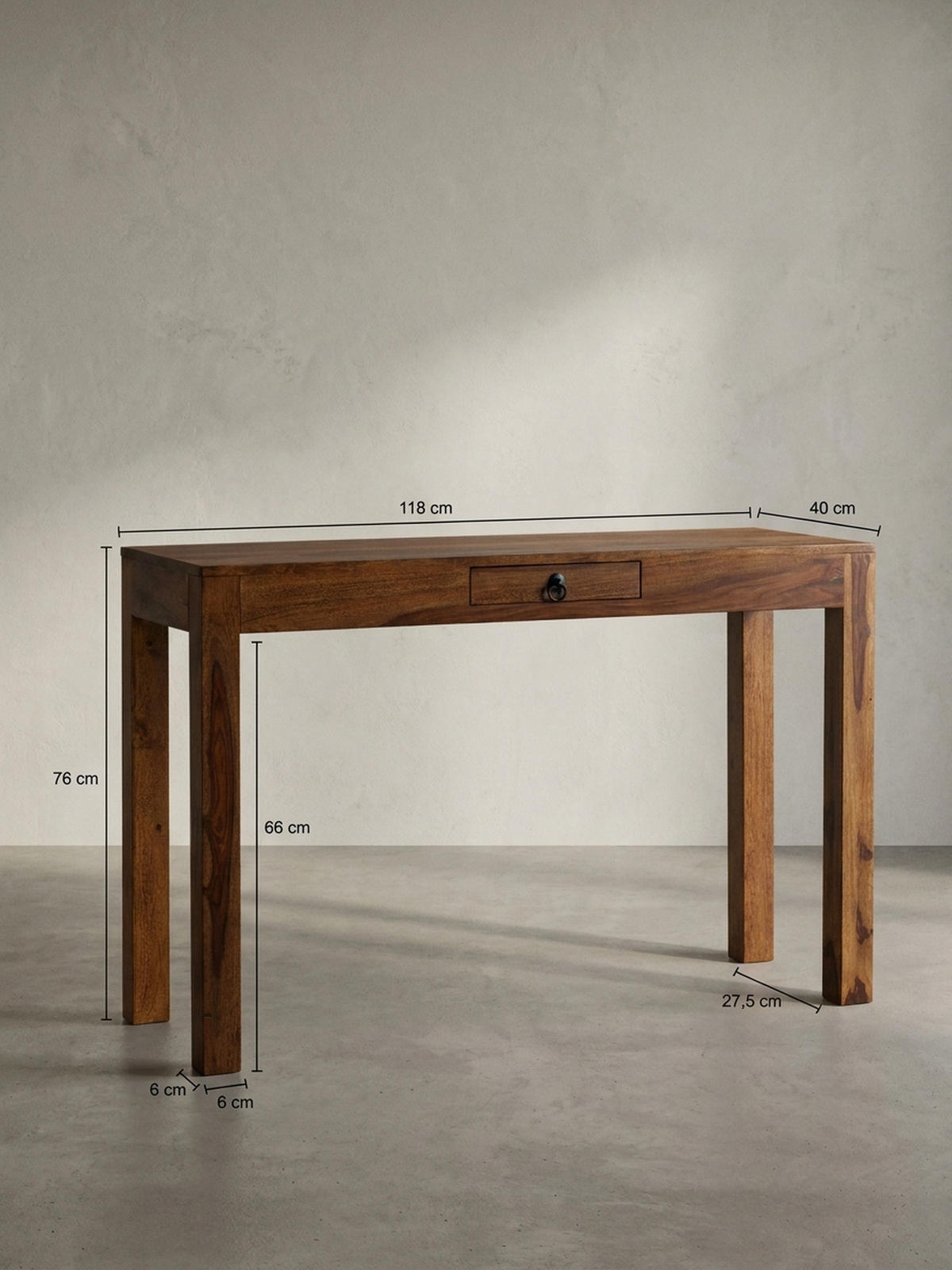 SCHREIBTISCH – Massivholz, 118x40x76 cm, dunkelbraun, kompakt, handgefertigt - Dunkelbraun/Braun, Holz/Metall (40/118/76cm) - KADIMA DESIGN