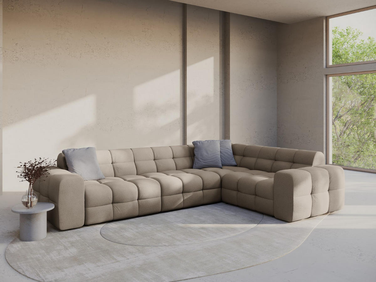 ECKSOFA rechts Kendal aus strukturiertem Stoff dunkelbeige 6 Sitzplätze - Mokka, Textil (231/332cm) - Micadoni