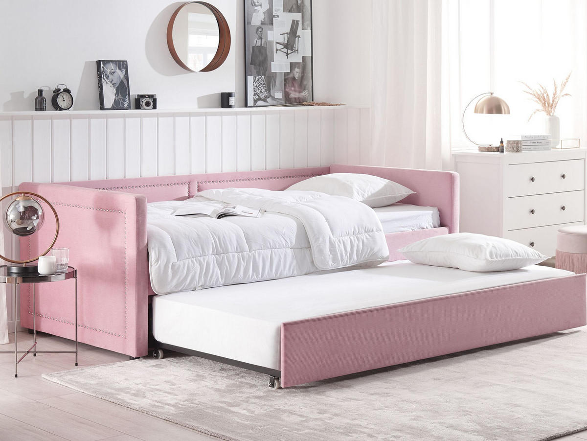 TAGESBETT 90/200cm Rosa Mimizan - Pink, Naturmaterialen/Textil (90/200cm) - Beliani
