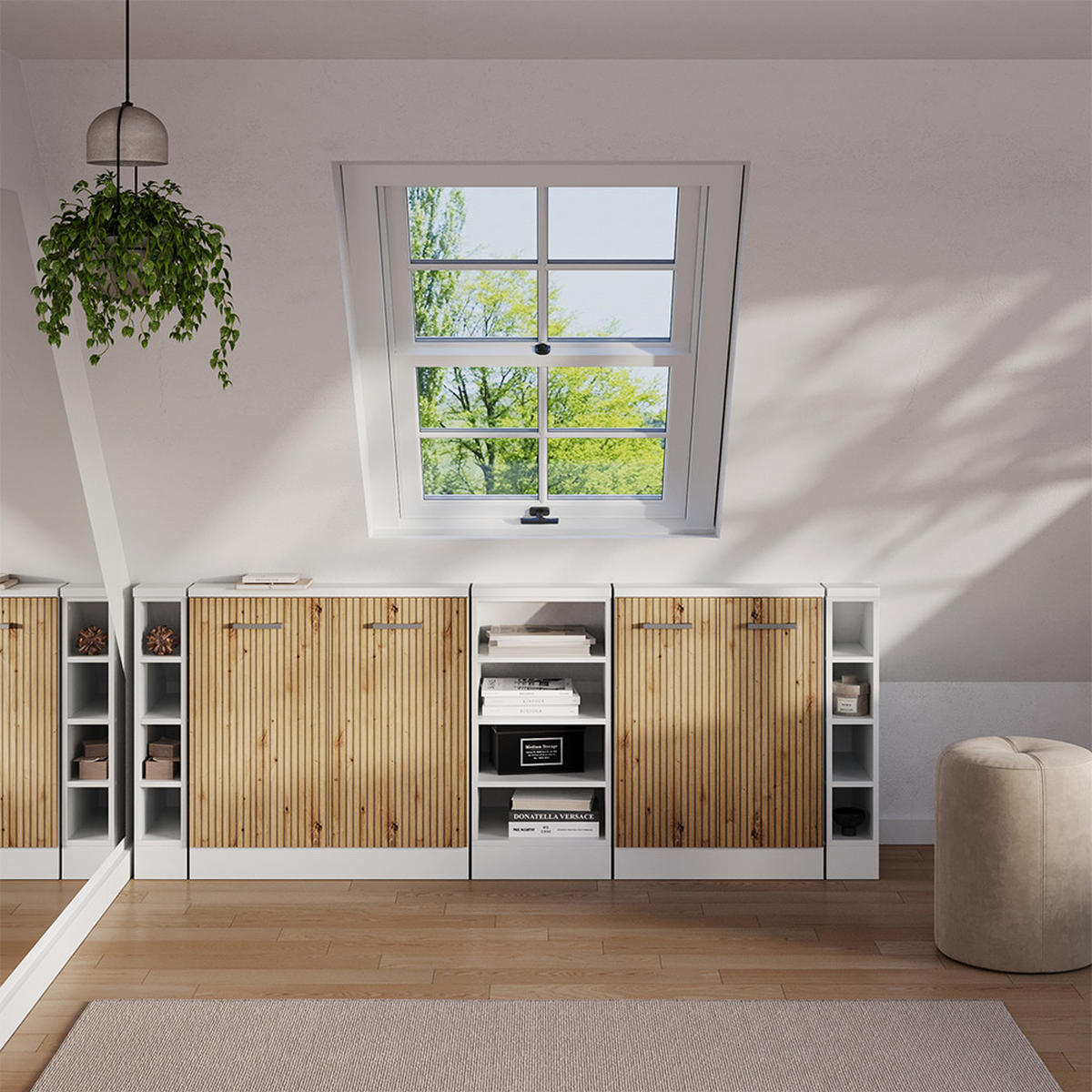 ŠATNÍ SESTAVA PRO ŠIKMÉ STŘECHY Rion Dub řemeslný/bílý - dub artisan, kompozitní dřevo (210/81.6/46cm) - Vicco