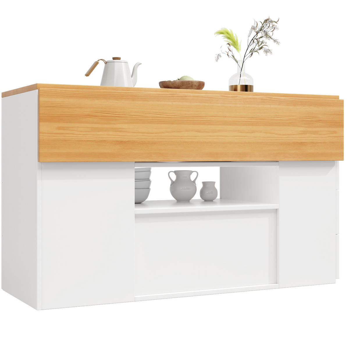 KUCHYŇSKÝ ostrůvek z MDF, 140/40/89 cm, bílý se stoličkou a úložným prostorem - bílá, kompozitní dřevo (140/89/70cm) - Modenvie