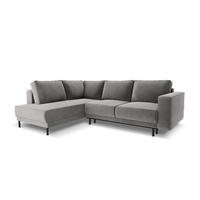 AUSKLAPPBARES-ECKSOFA links Caro aus Samt hellgrau 5 Sitzplätze - Hellgrau, Textil (187/247cm) - Micadoni
