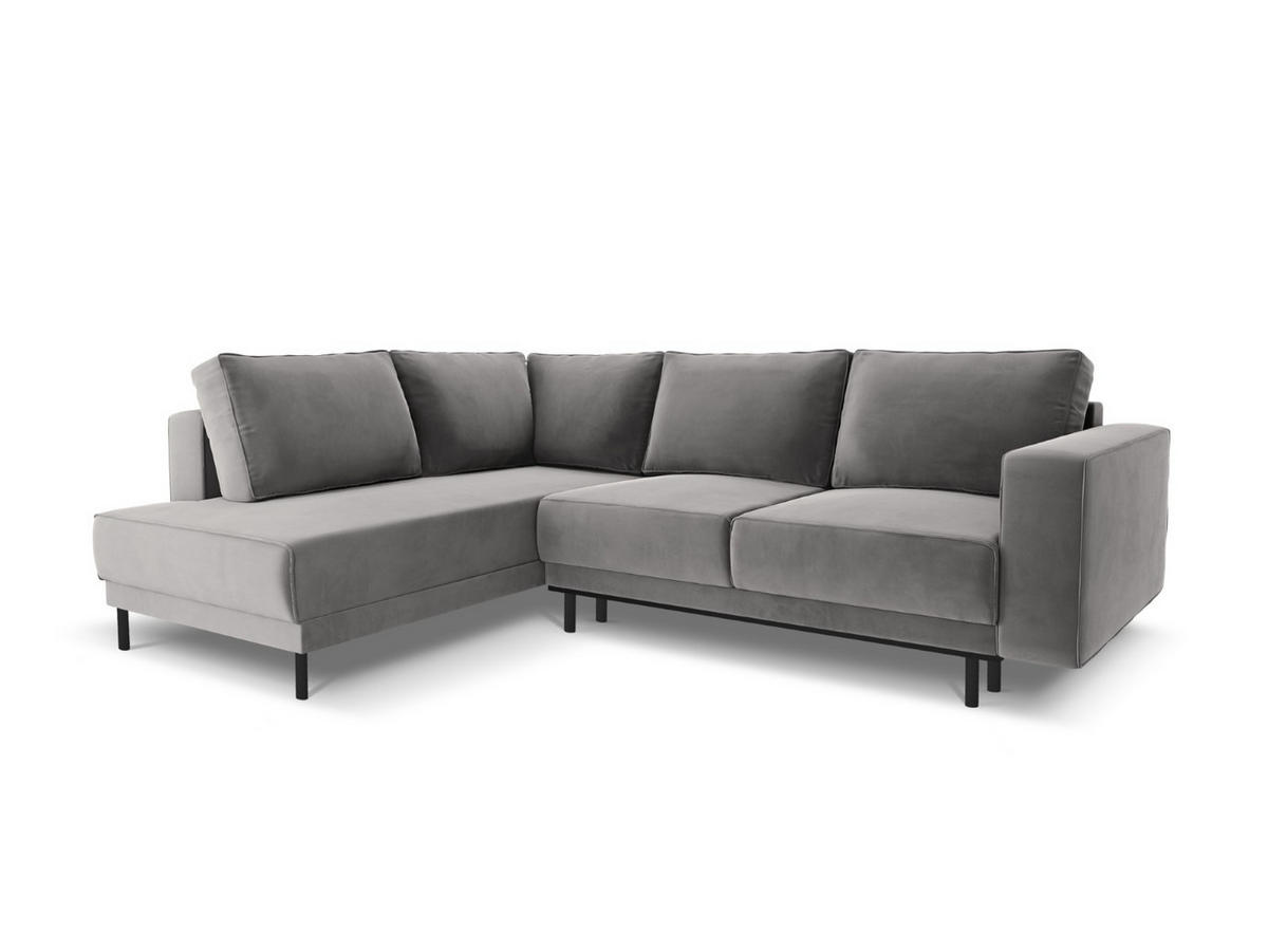 AUSKLAPPBARES-ECKSOFA links Caro aus Samt hellgrau 5 Sitzplätze - Hellgrau, Textil (187/247cm) - Micadoni