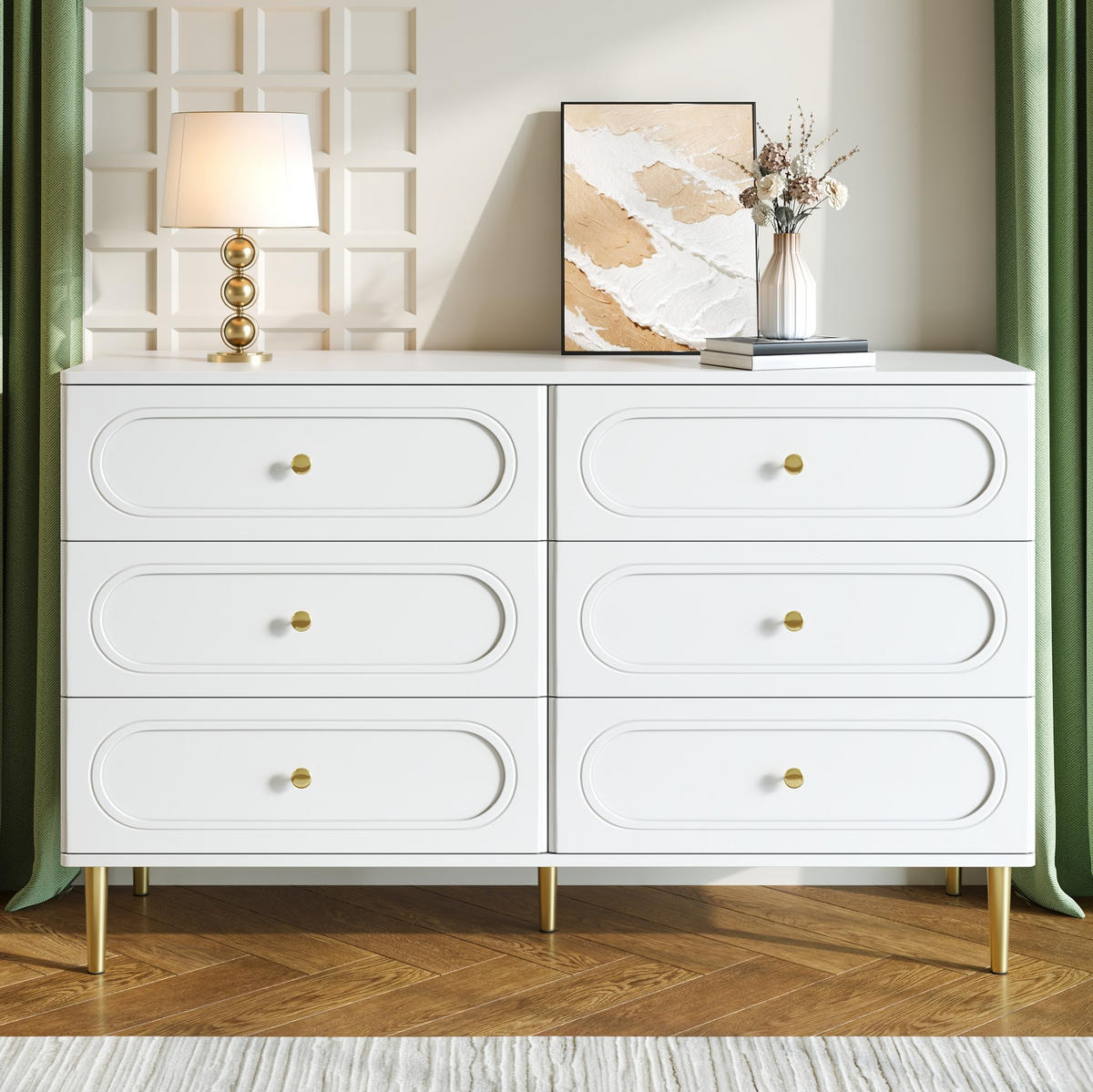 SIDEBOARD 120/40/75 cm Weiß aus MDF und Holzwerkstoff mit 6 Schubladen - Weiß, Holzwerkstoff (120/75/40cm) - OKWISH