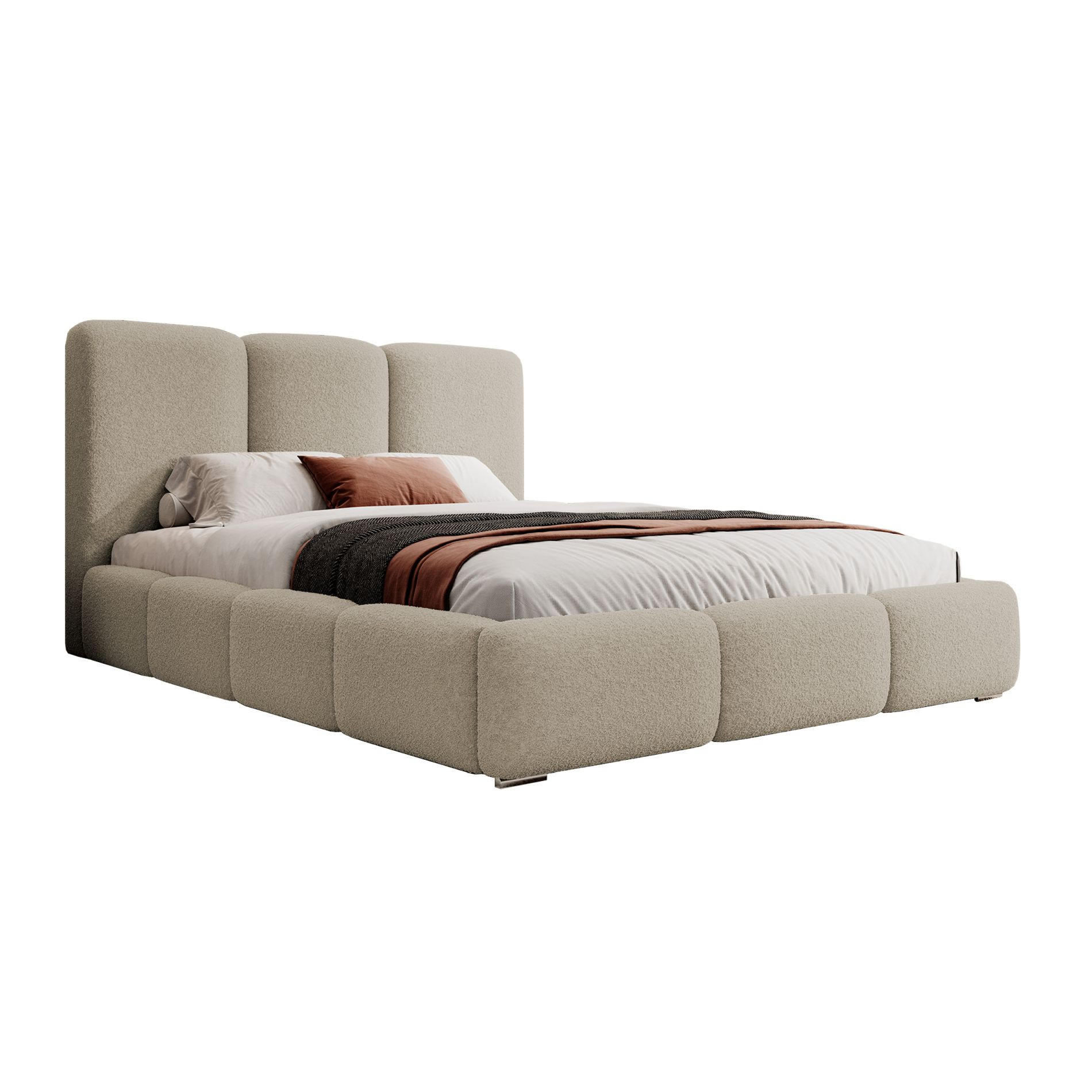 POLSTERBETT Bauro mit Bouclé-Bezug Hellbeige 180x200 cm - Ecru/Silberfarben, Textil (180/200cm) - Selsey