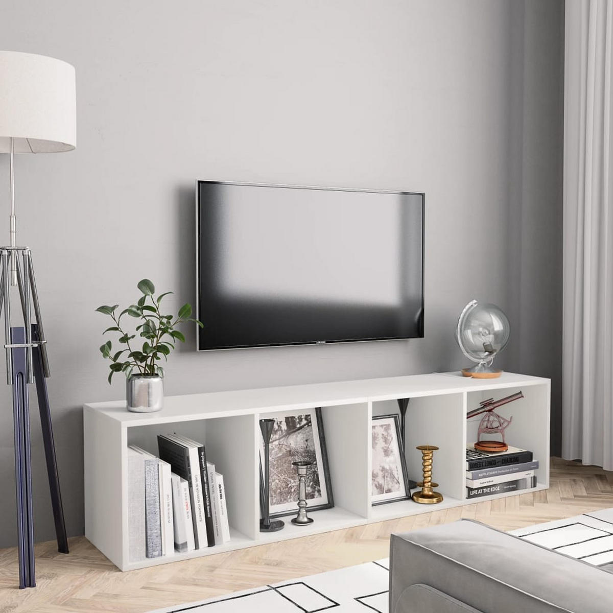 BÜCHERREGAL/TV-SCHRANK Weiss 143/30/36 Cm - Weiß, Holzwerkstoff (30/36/143cm) - vidaXL