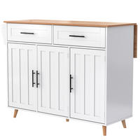 KÜCHENINSEL aus MDF 129x46x91,5 cm Weiß mit klappbarer Arbeitsplatte, Stauraum, Rädern und wechselbaren Massivholzfüßen - Weiß, Holzwerkstoff (120/91.5/46cm) - Modfu