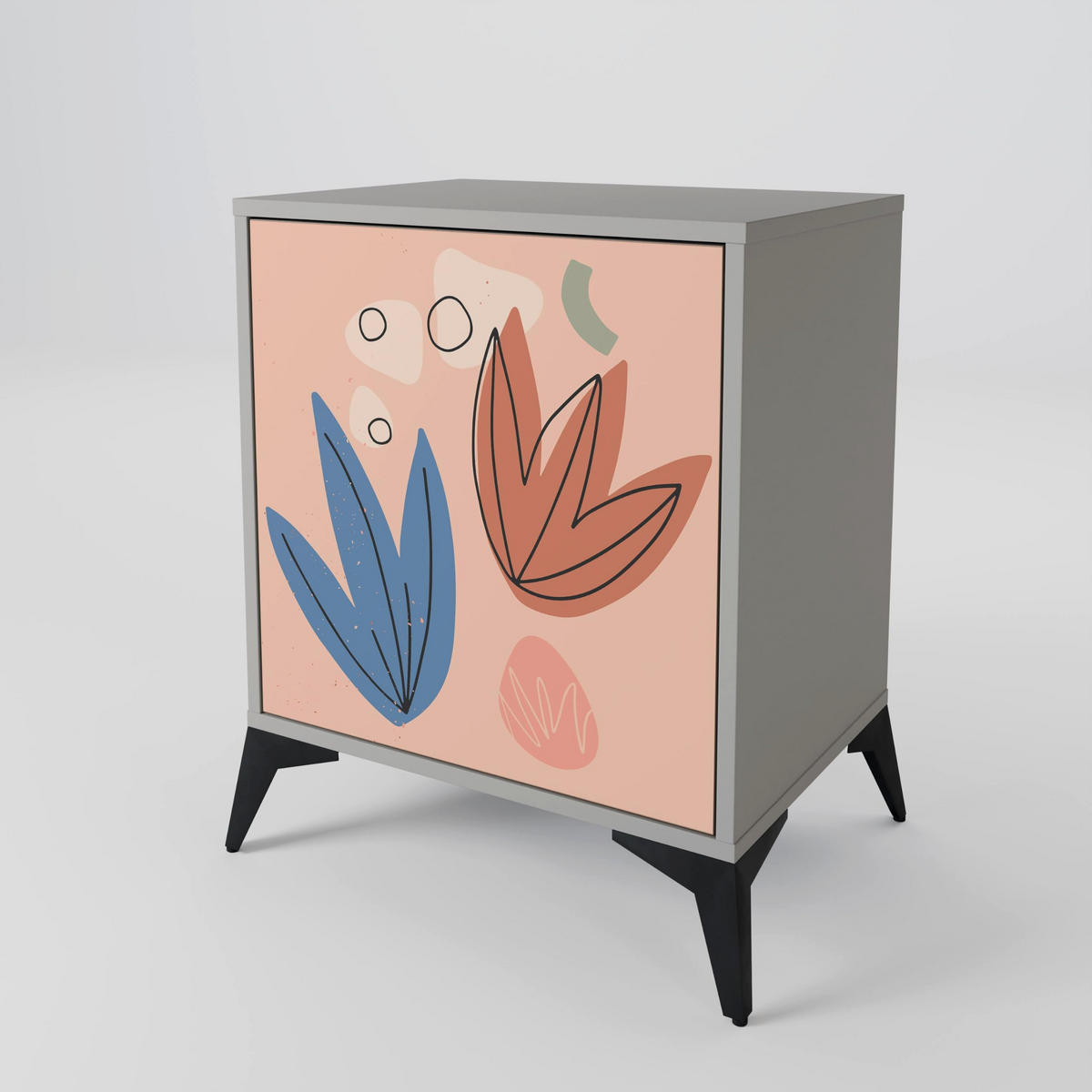 SIDEBOARD PASTEL DESTINY, Grau, 57,5x42x72,5 cm, Schwarze Metallfüße - Multicolor/Schwarz, Holzwerkstoff/Metall (57.5/72.5/42cm) - SpaceRebels