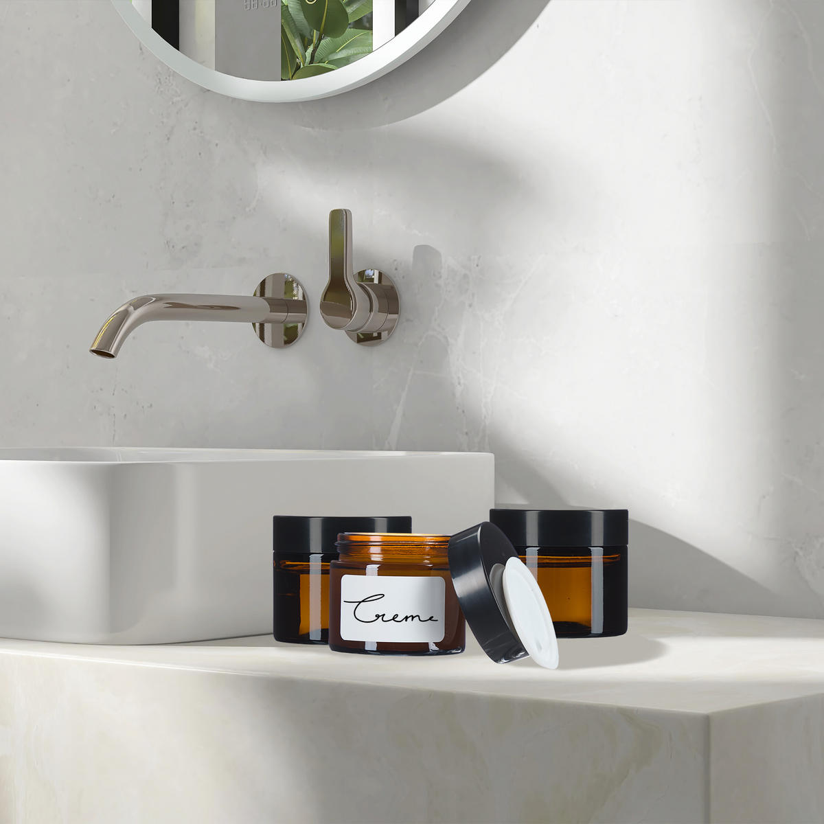 SALBENTIEGEL-SET - Braun, Glas/Kunststoff (5.5/5/5.5cm) - Relaxdays