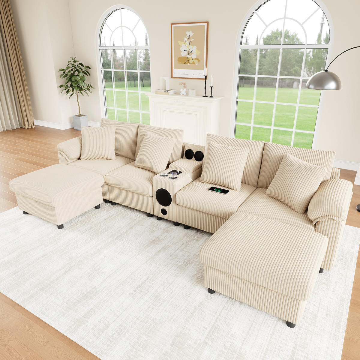 WOHNLANDSCHAFT DE-33251 modular mit Bluetooth und Konsole Beige - Beige, Holzwerkstoff (315.5/84.5/144cm) - ComfortXL