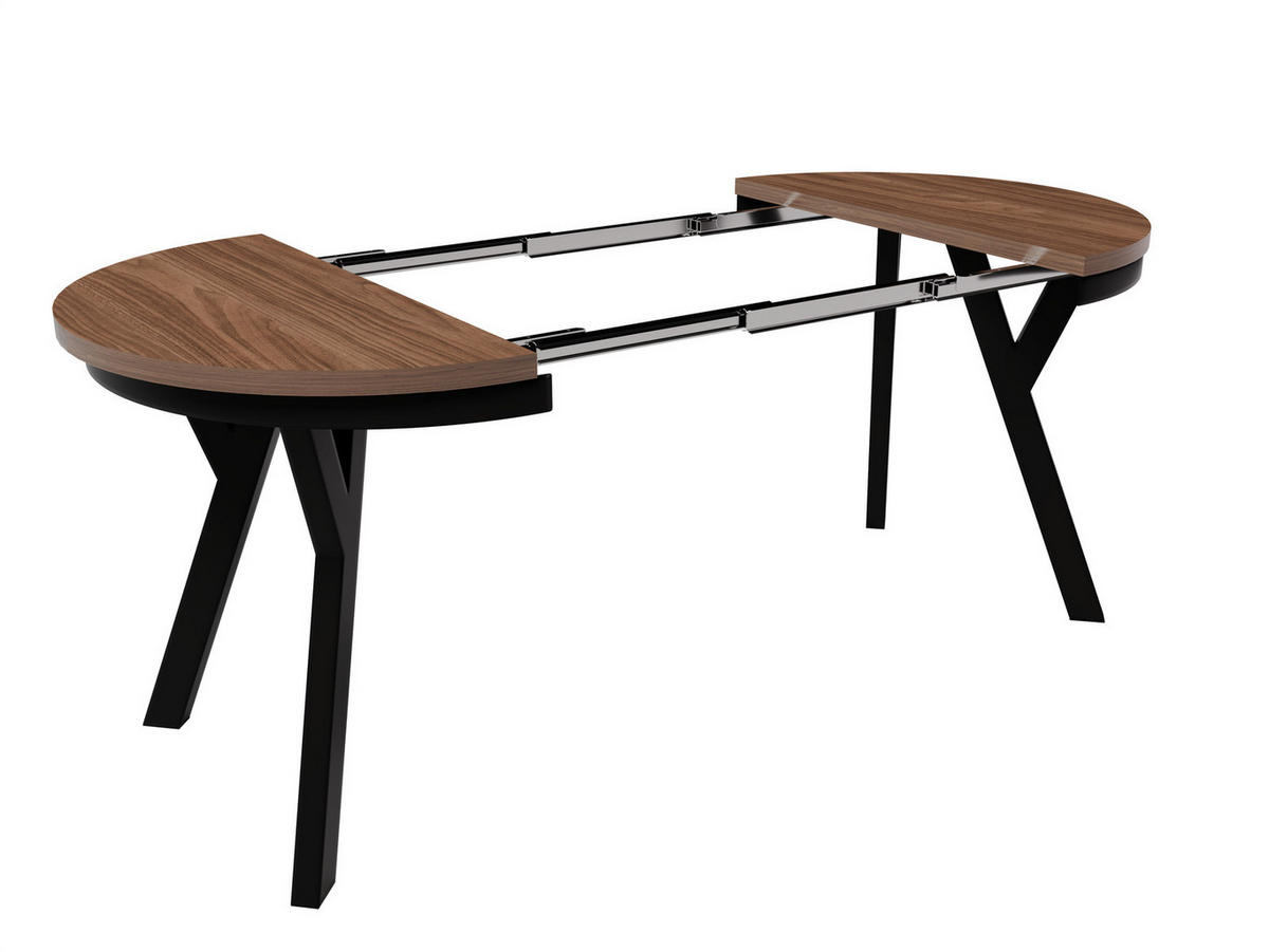 ESSTISCH ARI Rund (90-190 cm Ausziehbar Nussbaum Holzoptik Metallbeine) - Nussbaumfarben/Schwarz, Holz/Holzwerkstoff (90/90/76cm) - Ravio
