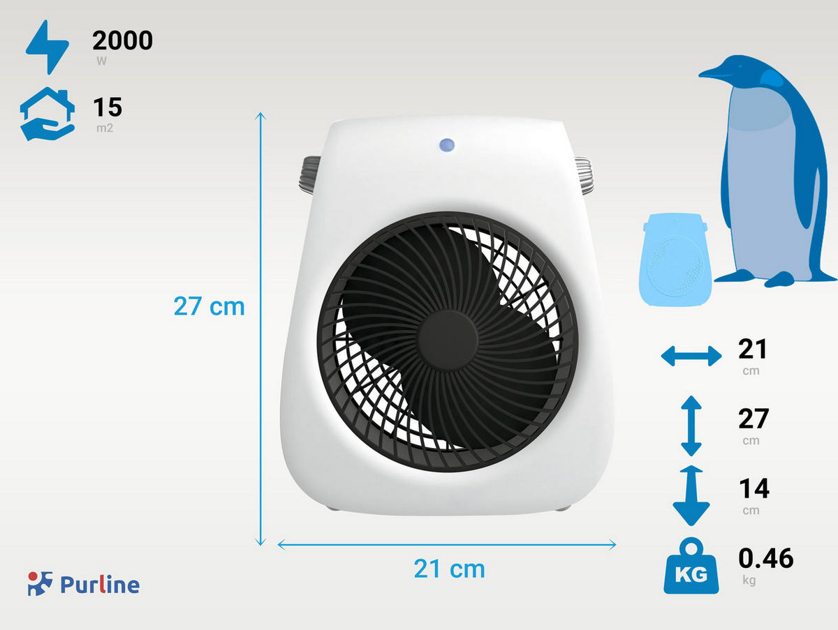 STAND-THERMOVENTILATOR Weiß mit Leistungskontrolle 2000 W - Weiß, Kunststoff (21/27/14cm) - Purline
