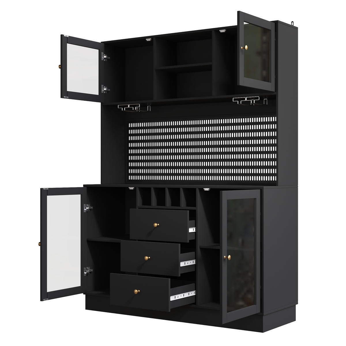 BUFFET 140/185,7/40 cm Schwarz aus MDF und Glas mit LED-Beleuchtung - Schwarz, Holzwerkstoff (40/185.7/140cm) - OKMYHOME