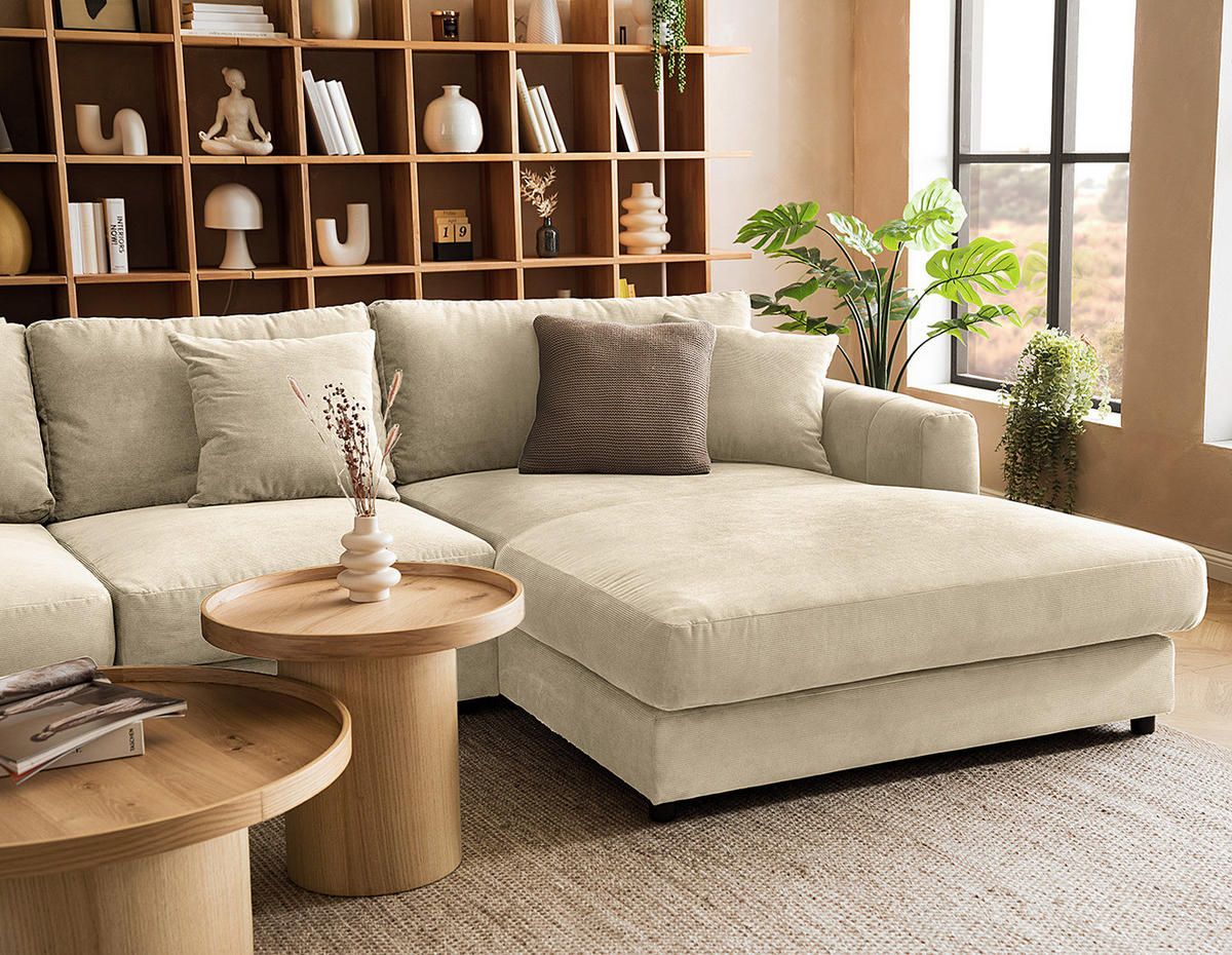 ECKSOFA mit Longchair - Beige/Schwarz, Kunststoff/Textil (286/183cm) - home24