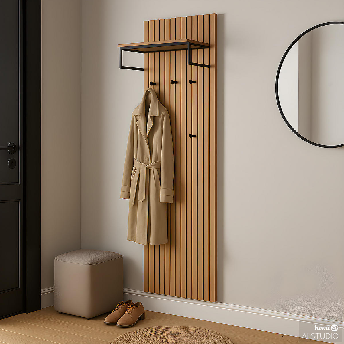 GARDEROBENPANEEL - Kiefer / Schwarz - Braun, Holz/Metall (51/170/28cm) - home24