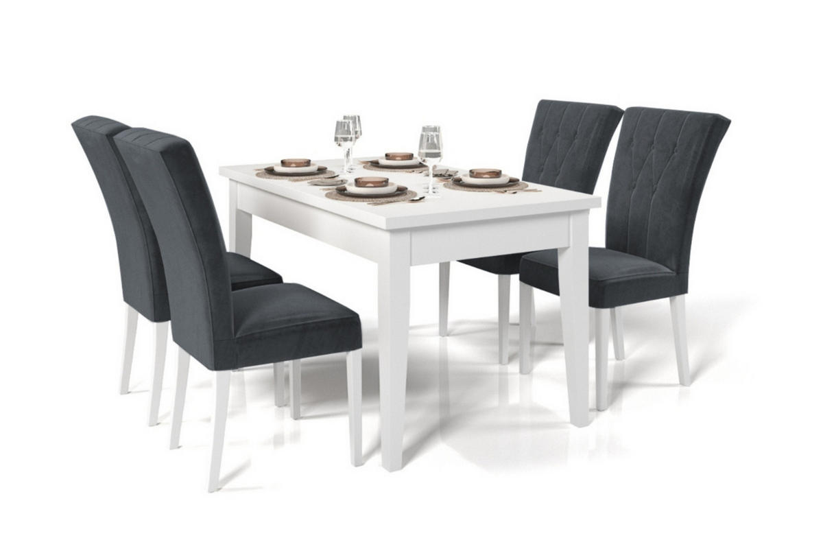 TISCHGRUPPE DAKOTA 140/80 cm in Weiß mit 4 Stühlen in Graphit - Graphitfarben/Weiß, Holz/Holzwerkstoff (80/77/140cm) - Deine Möbel 24