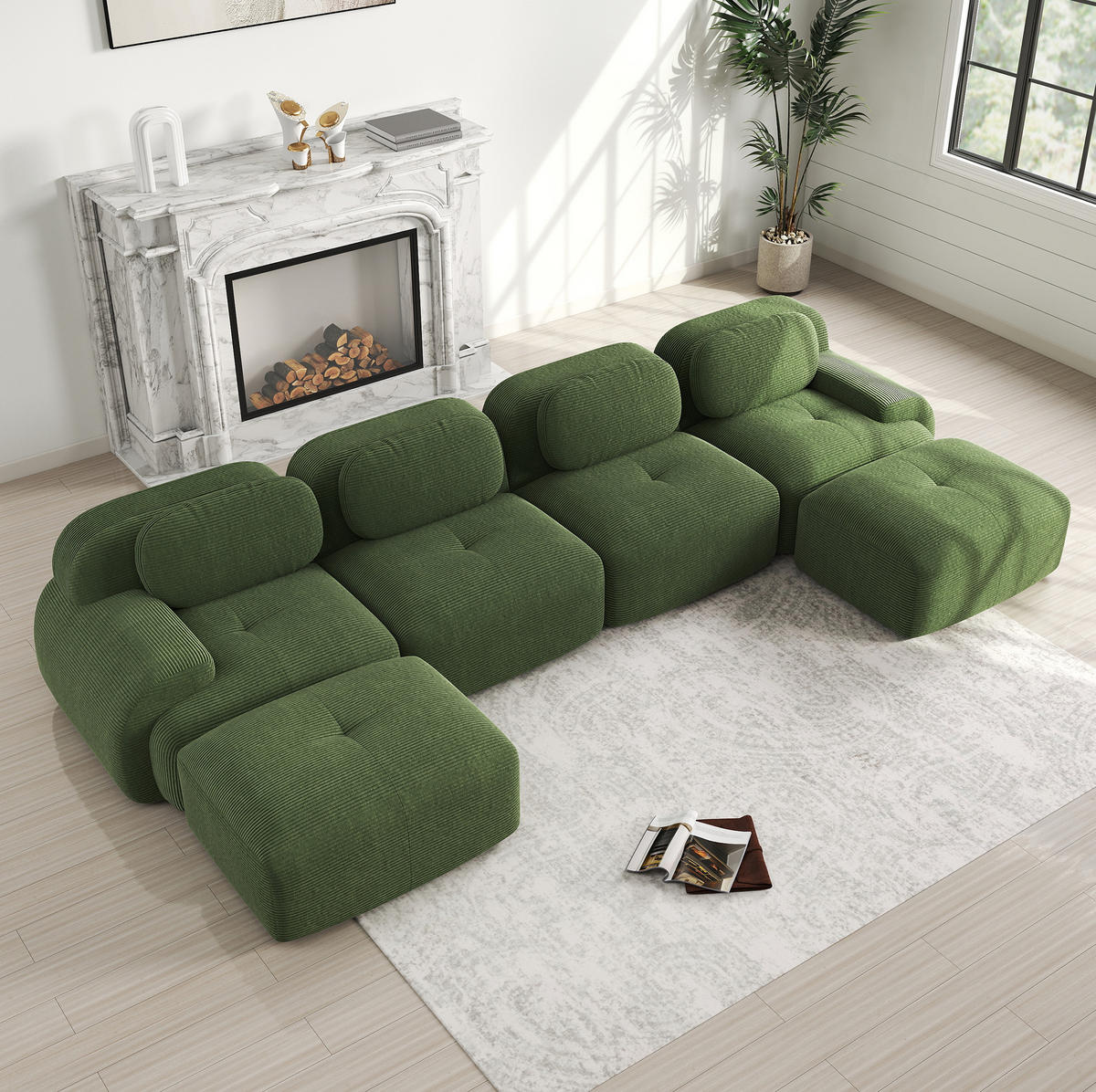 ECKSOFA modular montagefrei Cord Green - Grün, Textil (178/75/388cm) - Meubliv