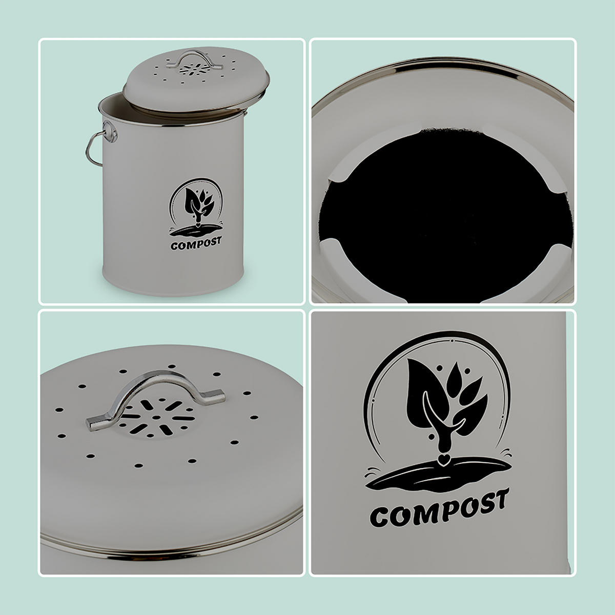 KOMPOSTOVÝ kôš - sivá, kov/textil (22/27/19cm) - Relaxdays