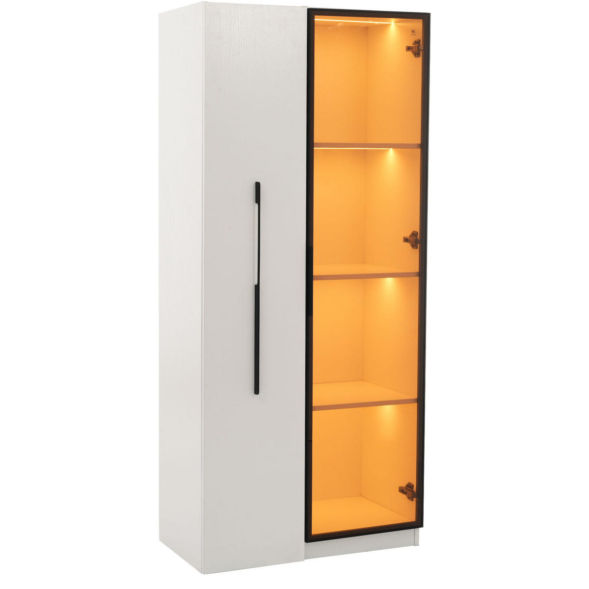 VITRINE 70/40/160 cm aus MDF mit ausziehbarem Bücherregal und LED-Beleuchtung Weiß - Weiß, Holzwerkstoff (70/160/40cm) - Modenvie