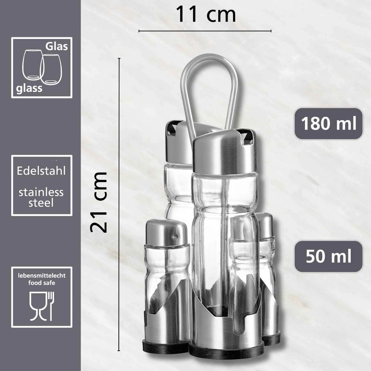 MENAGESET Basic transparent-silber 5-tlg. - Transparent/Silberfarben, Glas/Metall (10.5/22/11cm) - Ritzenhoff Breker