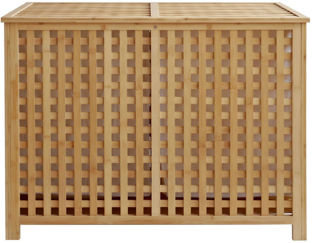 WÄSCHEBOX Hanau 2 Fächer je 95 Liter 88x46x68cm Holz Natura Wäschesammler - Naturfarben, Holz (88/68/46cm) - DELUKE