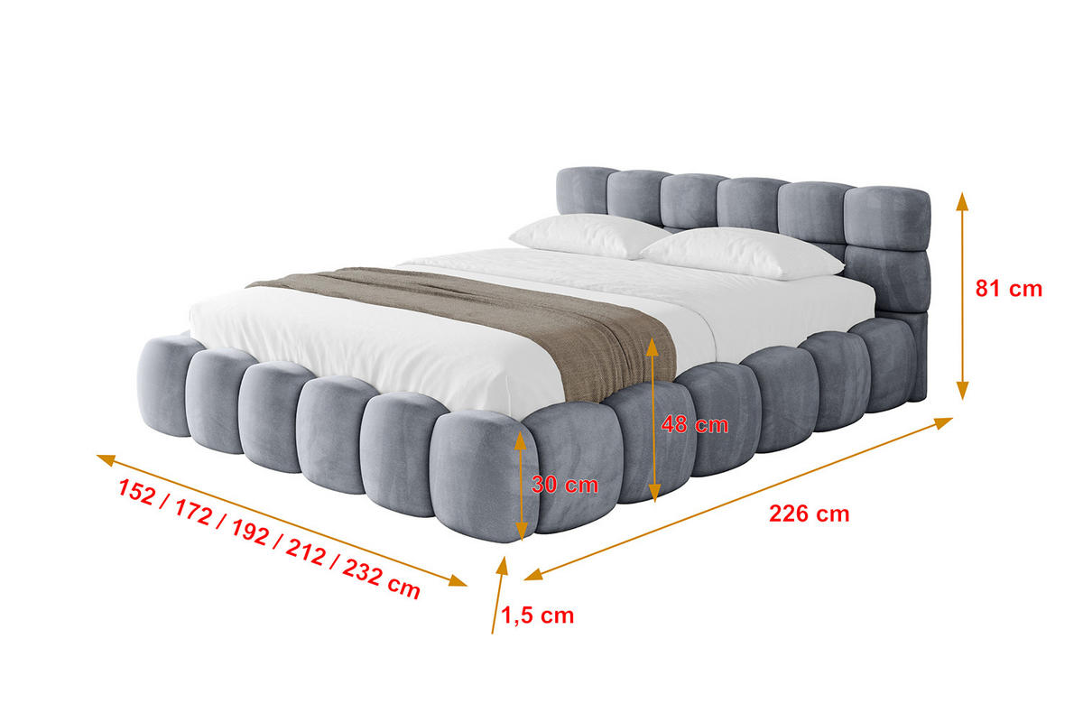POLSTERBETT mit Bettkasten und Lattenrost, Bett mit Matratze H3/H4 - LEYA-v1 180x200 Grau - Grau, Holzwerkstoff/Textil (180/200cm) - ALTDECOR