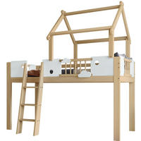 HOCHBETT 90/200 cm aus Kiefer/MDF mit Dachdesign, Fallschutz, 3-stufiger Leiter und frei nutzbarem Unterraum, Weiß/Natur - Weiß, Holzwerkstoff (90/200cm) - Redom