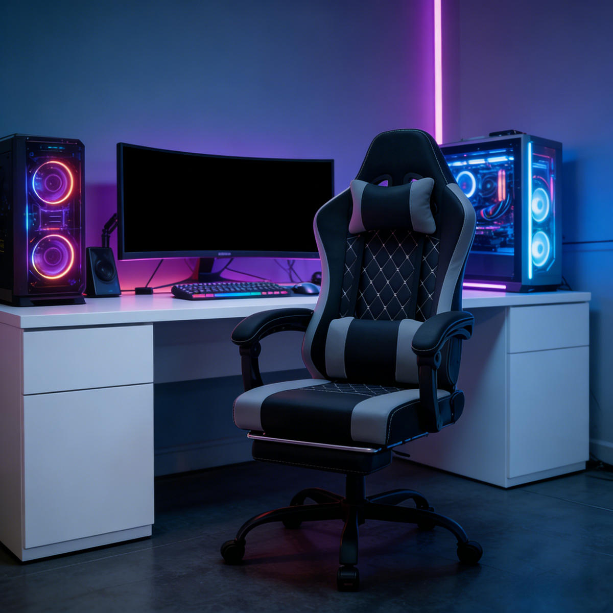 BÜROSTUHL ergonomisch mit Massagefunktion 70 x 70 x 127 cm Black + Gray - Schwarz, Metall (70/127/70.1cm) - Meubliv