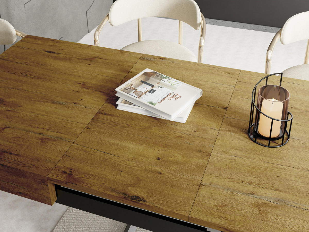 COUCHTISCH Cavetta U höhenverstellbar ausziehbar, Lancelot Eiche 120-200/80/27-76 cm - Eichefarben/Schwarz, Holzwerkstoff/Metall (80/120/76cm) - WFL GROUP