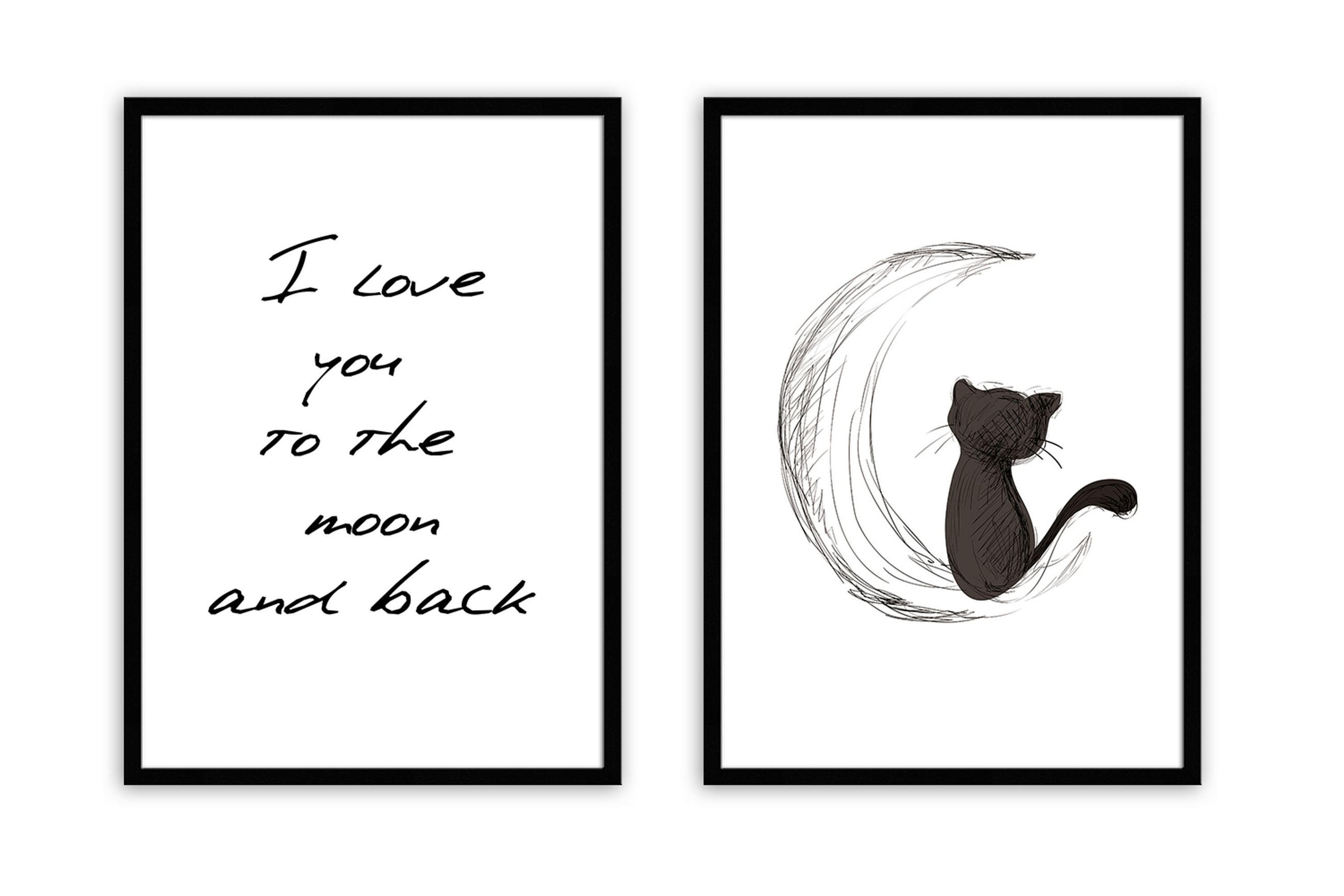 BILD mit Rahmen 2er Set 51x71 cm Spruch: Liebe Katze - Weiß, Holz (51/71cm) - artissimo