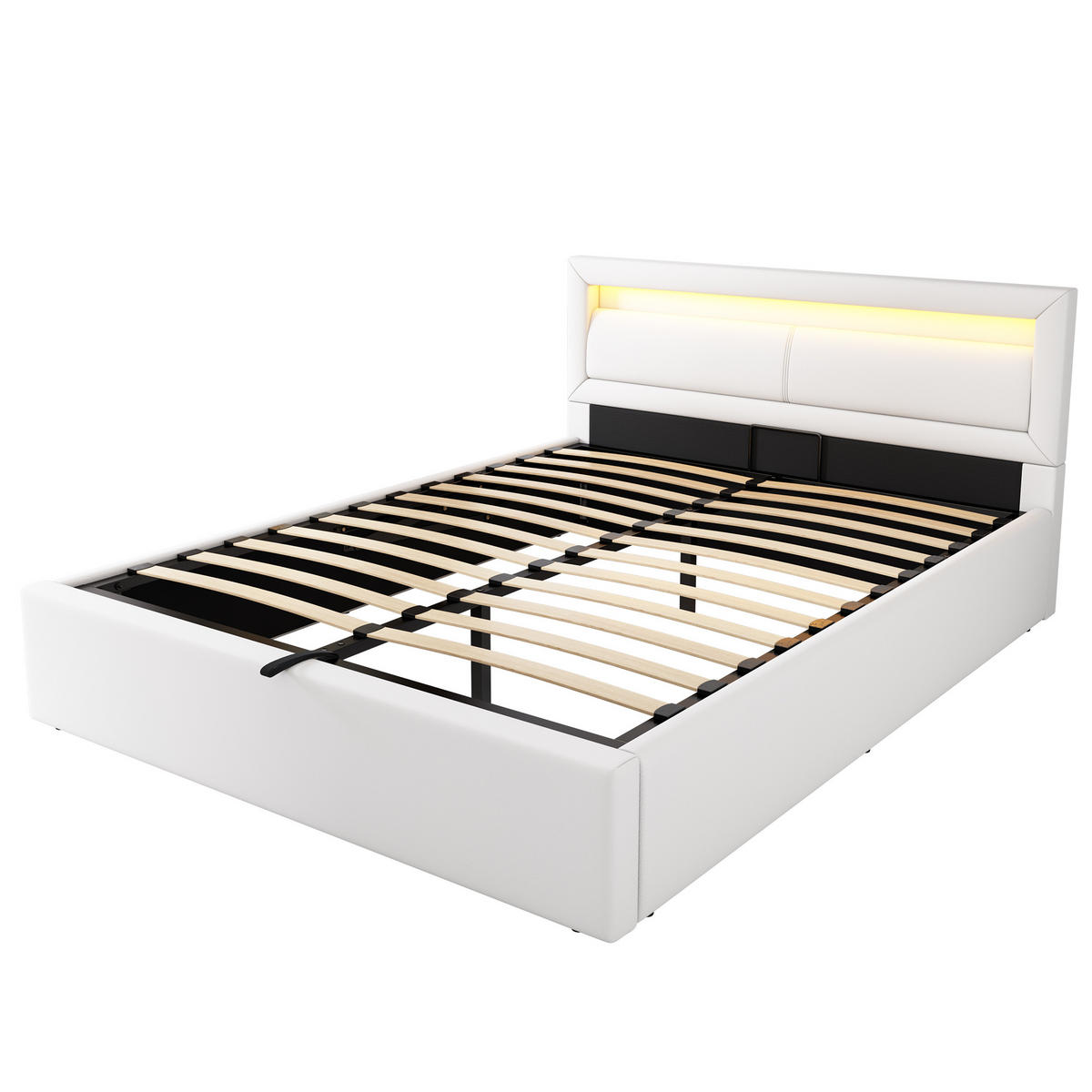 POLSTERBETT 140x200cm Weiß Mit LED & Kunstleder - Weiß, Leder (140/200cm) - FLIEKS