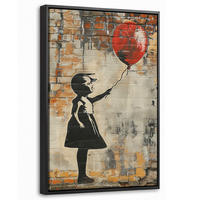 LEINWAND Bilder mit Rahmen - Graffiti - Banksy - Mädchen - Straßenkunst - 20x30 - Sandfarben, Textil (20/30cm) - MuchoWow