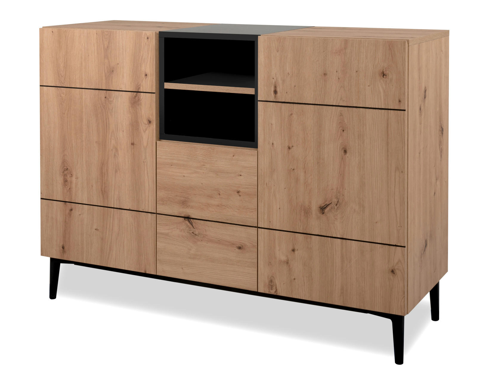 KOMMODE Eiche Artisan, schwarz 120 cm, Sideboard mit viel Stauraum - Schwarz/Eiche Artisan, Holzwerkstoff (120/90/42cm) - Furn.Design