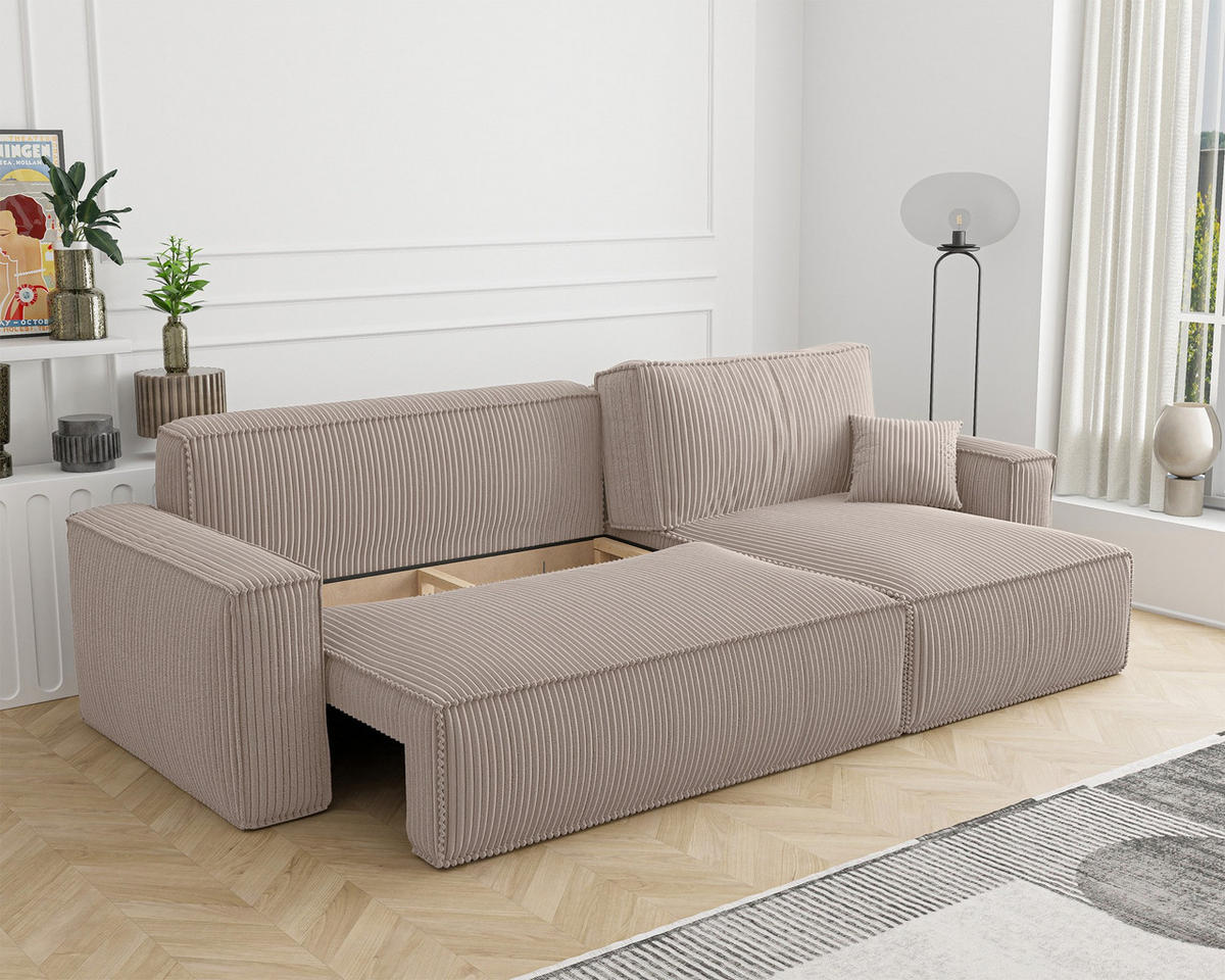 ECKSOFA Scarlo Beige Cordbezug - Beige/Schwarz, Kunststoff/Textil (244/145cm) - Selsey