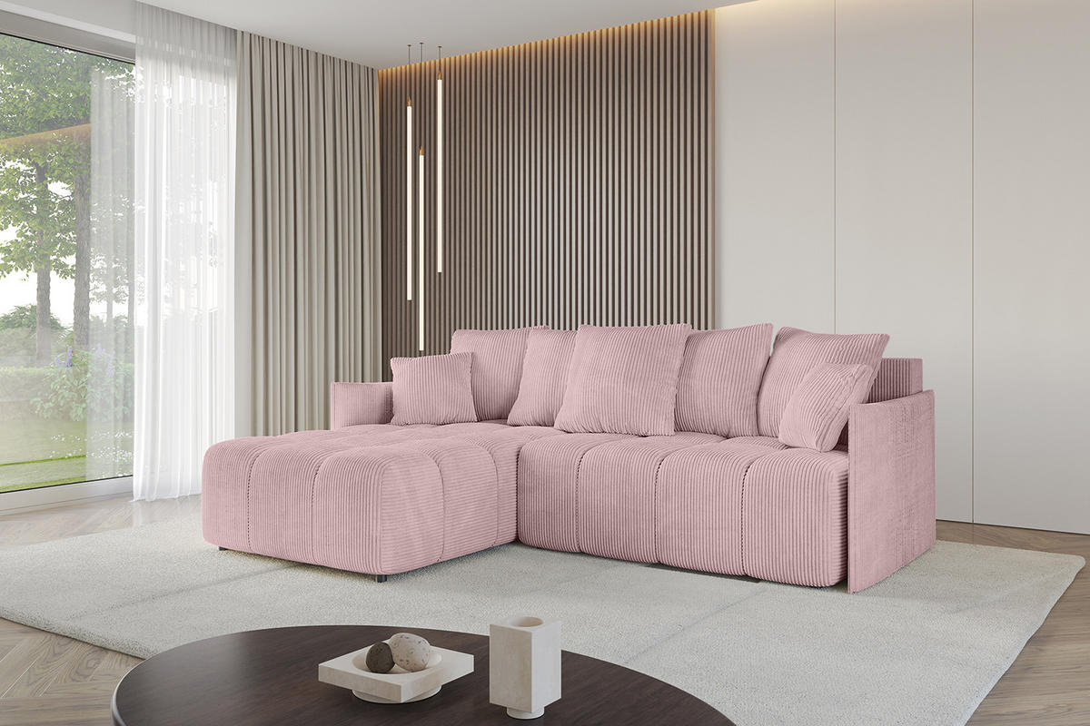 ECKSOFA Ottomane links LONLI-L 251x189x68 Rosa Cord - Rosa, Holzwerkstoff/Kunststoff (251/189cm) - ALTDECOR
