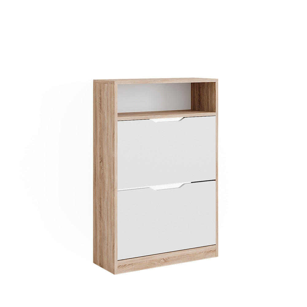 SCHUHKIPPER Luca Weiß/Sonoma 59 x 89.5 cm mit 2 Fächern - Sonoma Eiche, Holzwerkstoff (59/89.5/22cm) - Vicco