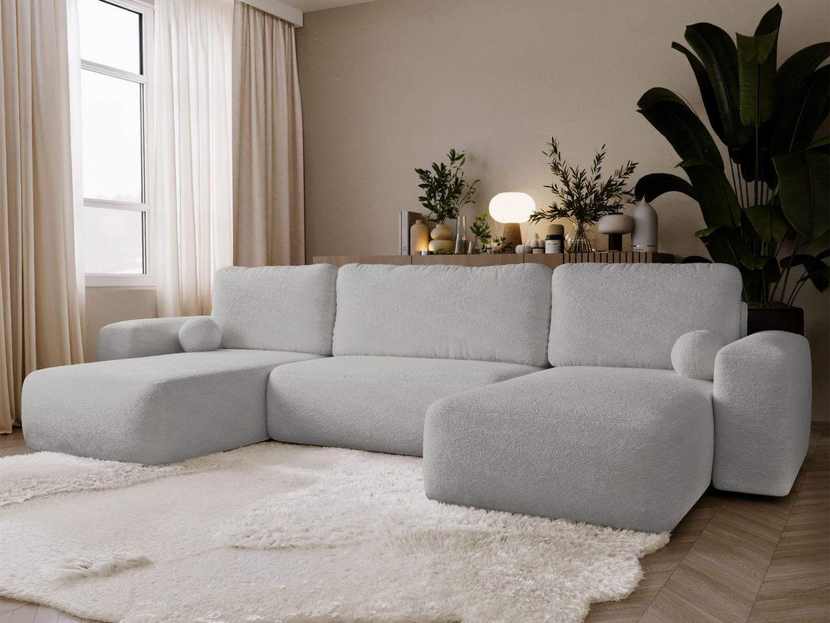 WOHNLANDSCHAFT Filo U - Hellgrau/Schwarz, Holz/Kunststoff (374/94/177cm) - MIRJAN24