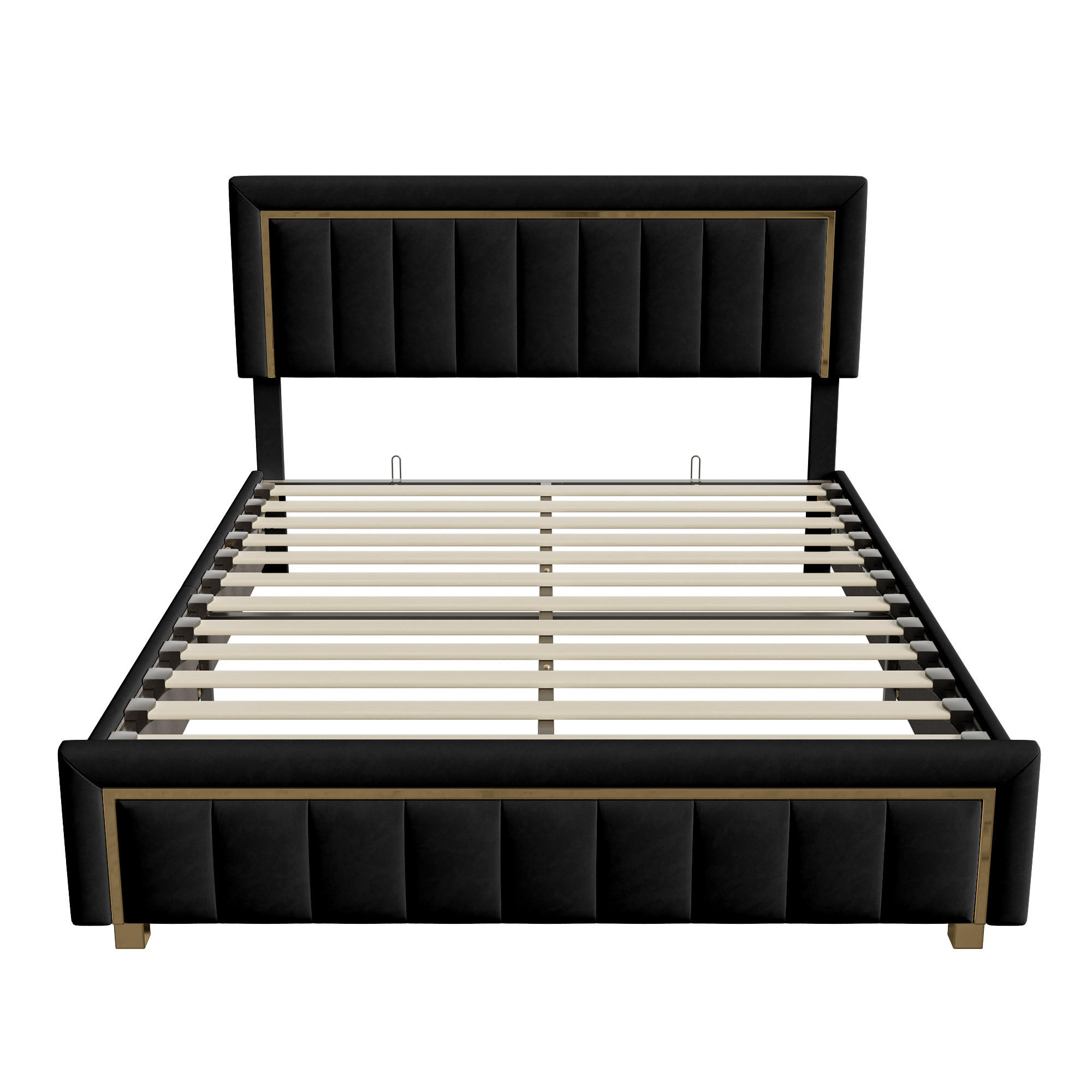 POLSTERBETT 160x200 cm mit Stauraum, Lattenrost, Schwarz - Schwarz, Metall (160/200cm)
