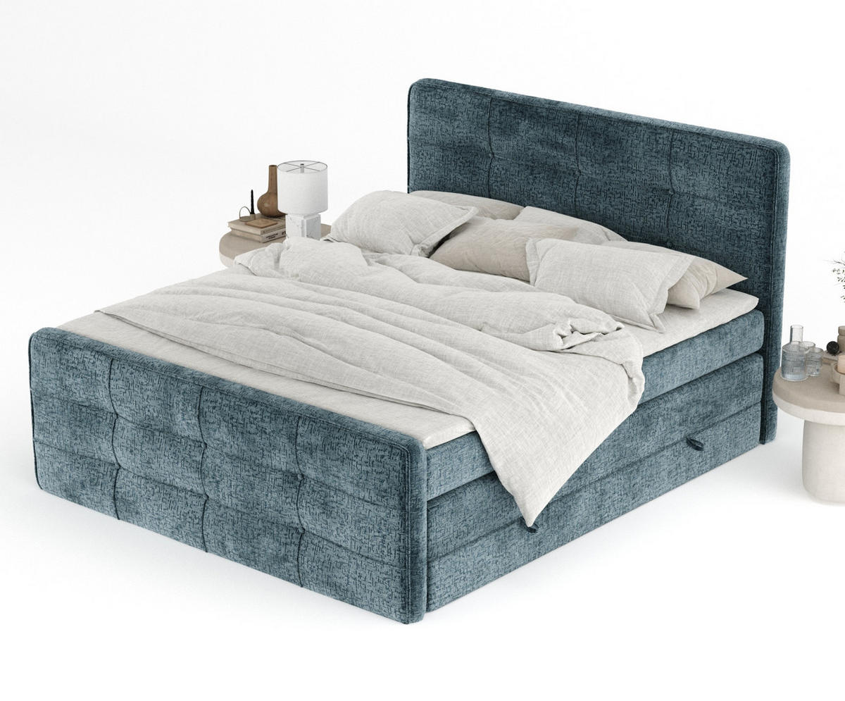 BOXSPRINGBETT Semplice Blau 160/200 cm - Blau/Schwarz, Holz/Holzwerkstoff (160/200cm) - Maison de Reve