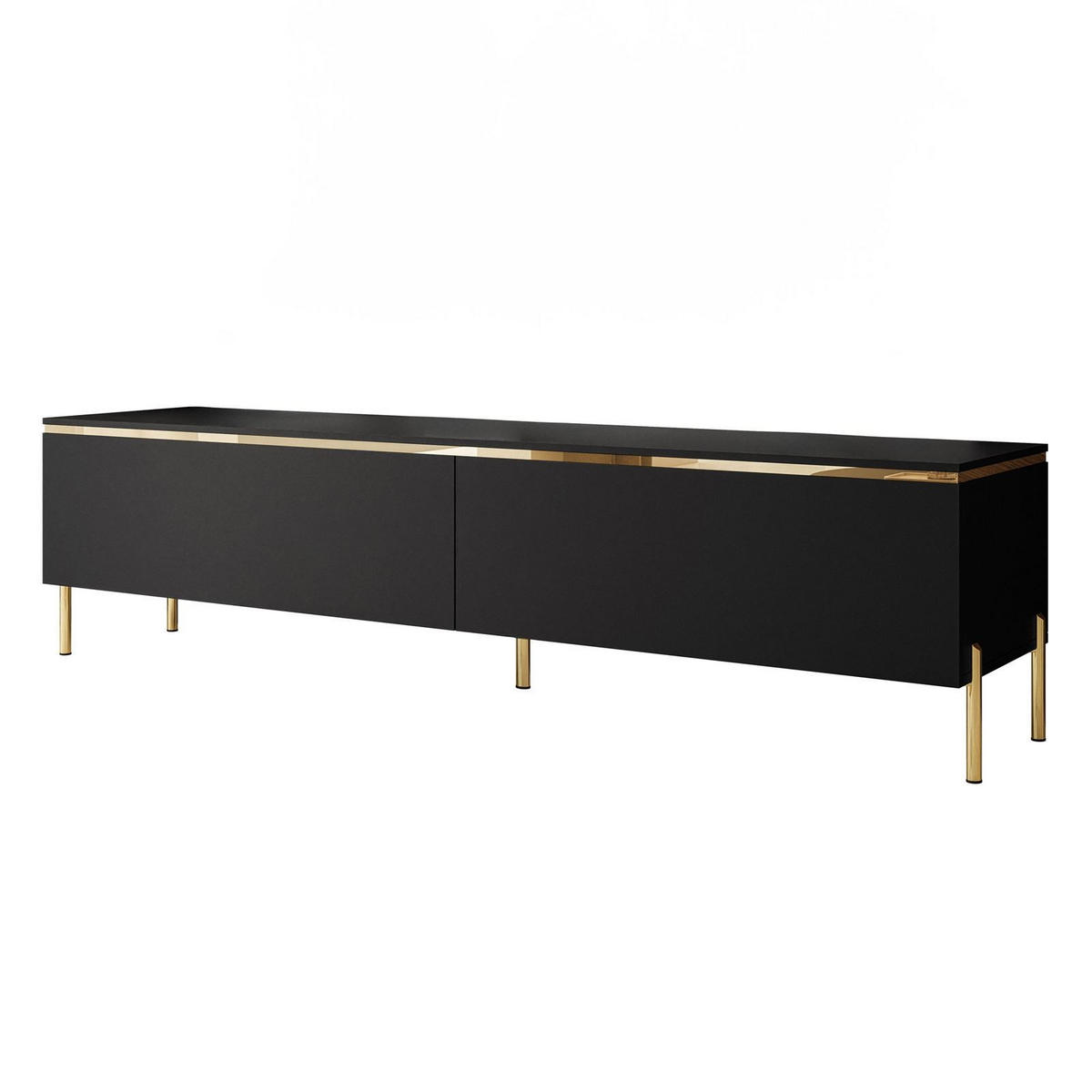 TV-LOWBOARD AURORA Schwarz Matt mit gerade Goldchrom Fuße - Goldfarben/Schwarz, Holzwerkstoff/Metall (180/46/40cm) - Lookway