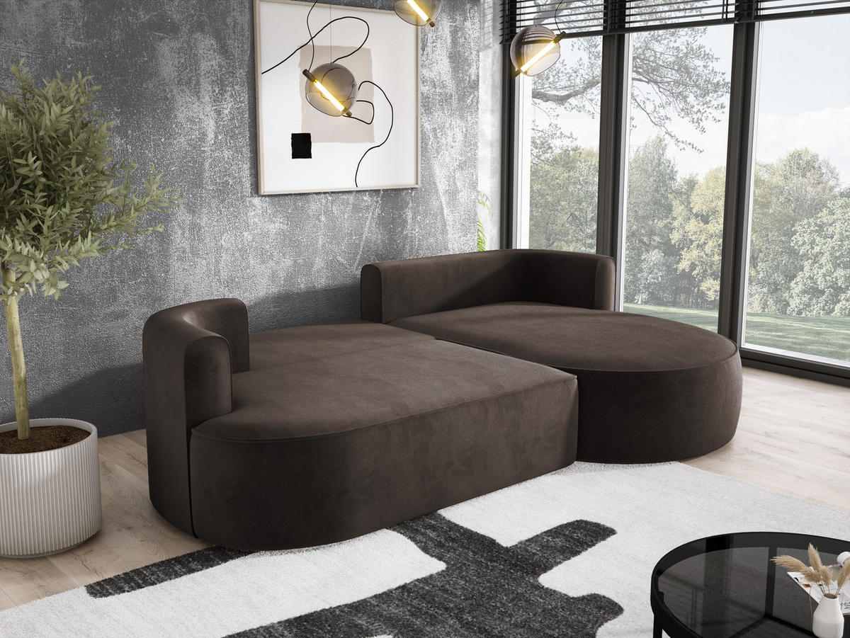 ECKSOFA FIORE L-förm Moderne Ausziehbare Schlaf-Funktion, automatischer Auffaltung, lose Rückenkissen freistehend RECHTS 284x183x82cm Brown - Braun, Holz/Textil (284/183cm) - DomoHome