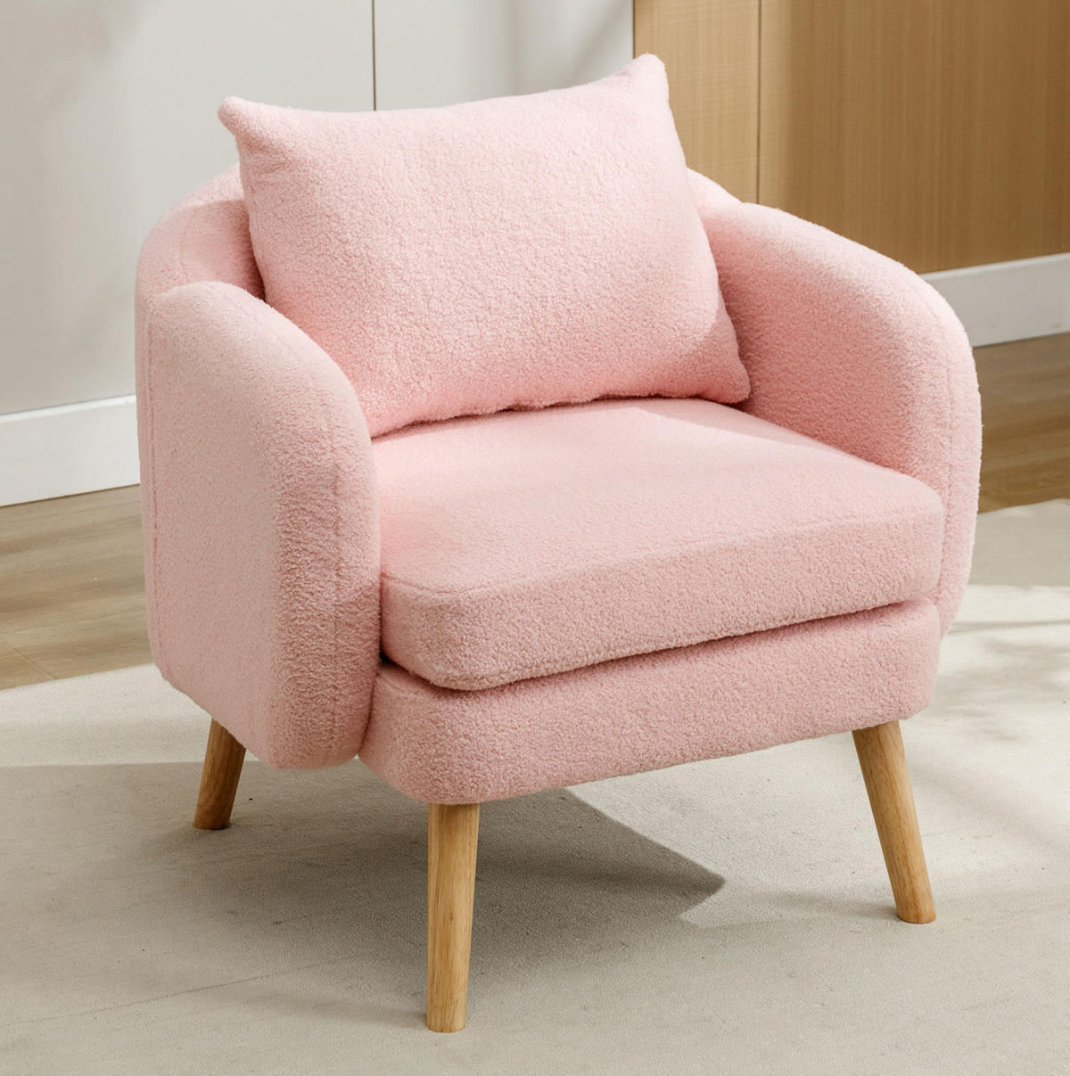 KŘESLO z teddy sametu, 71/72/71 cm růžové, s velkým polštářem - růžová, textil (72/71/71cm) - BEAOK