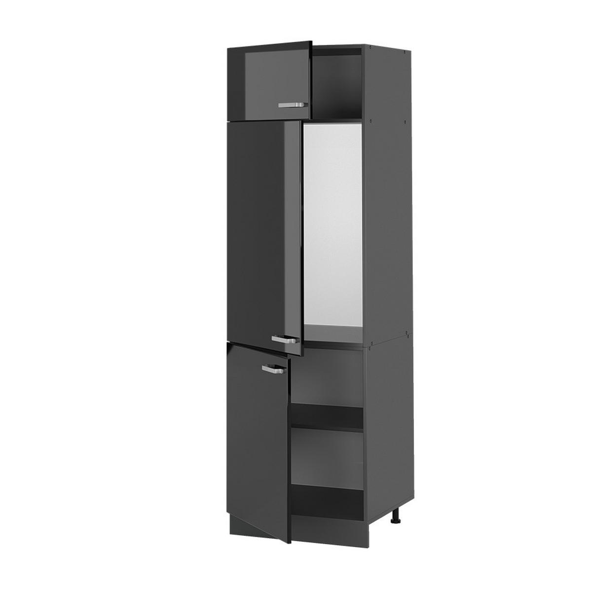 KÜHLUMBAUSCHRANK R-Line Schwarz Hochglanz 60 cm - Schwarz Hochglanz/Anthrazit, Holzwerkstoff (60/206.8/57.2cm) - Vicco