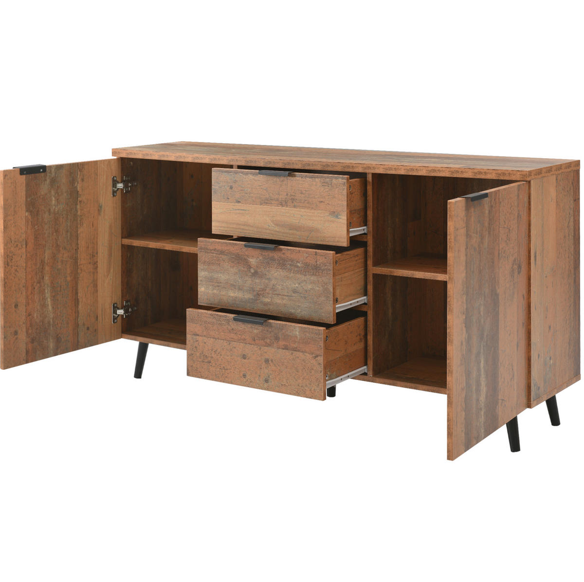 TV-LOWBOARD aus Spanplatte 140x35x70 cm Antikbraun mit 3 Schubladen und verstellbaren Regalen - Braun, Holzwerkstoff (140/70/35cm) - IVMEU