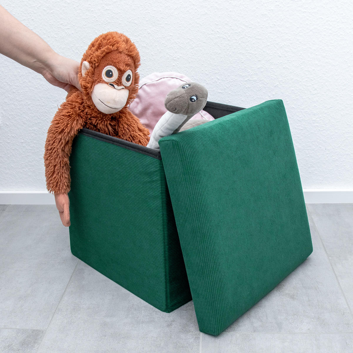 FALTBARER SITZHOCKER - Grün, Textil (38/38/38cm) - Intirilife