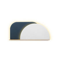 KOPFTEIL Alba mit Licht 140cm - Blau/Eichefarben, Holz/Textil (140/60/14cm) - Woodendot
