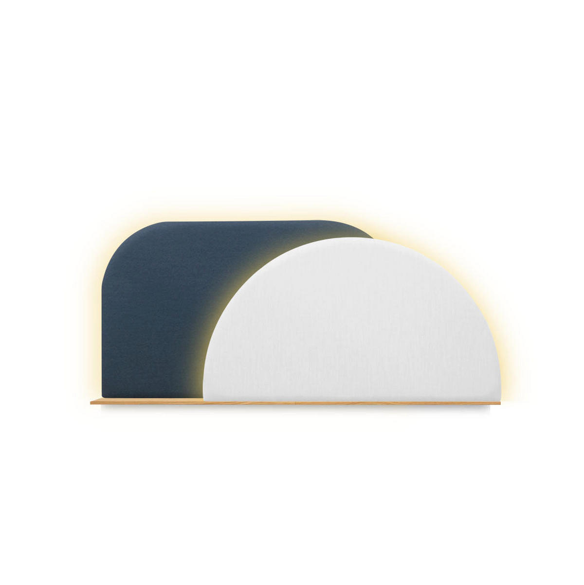 KOPFTEIL Alba mit Licht 140cm - Blau/Eichefarben, Holz/Textil (140/60/14cm) - Woodendot